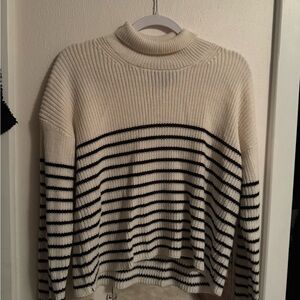 Truth Cream and Black Striped Turtleneck Sweater